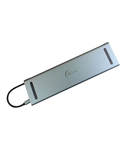 DOCKING STATION EC LINE EC-BYL-2003U2, 12 EN 112 EN 1, USB-C MACHO, HDMI 4K, VGA, USB-A, USB-C PD 100 W, RJ45, LECTOR SD/MICRO-SD, AUDIO 3.5 MM, GRIS