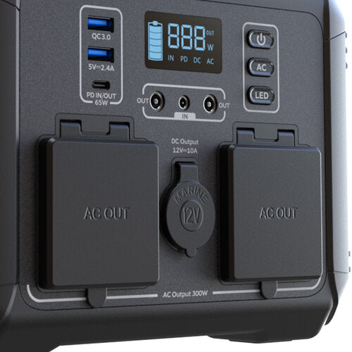 GENERADOR ELECTRICO DE BATERIAS LMFP  PORTATIL FORZA SERIE TITAN FPP-T300 300W 8 SALIDAS 2AC/6DC 2 PANTALLA LCD PANEL DE CONTROL INTEGRADO LAMPARA LED CARGA RAPIDA EN 2 HORAS