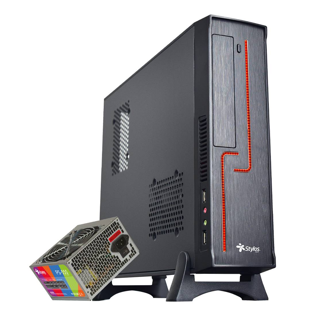 Gabinete Oficina Keelan Slim ITX Stylos con fuente de poder 550W STGAKL1B -