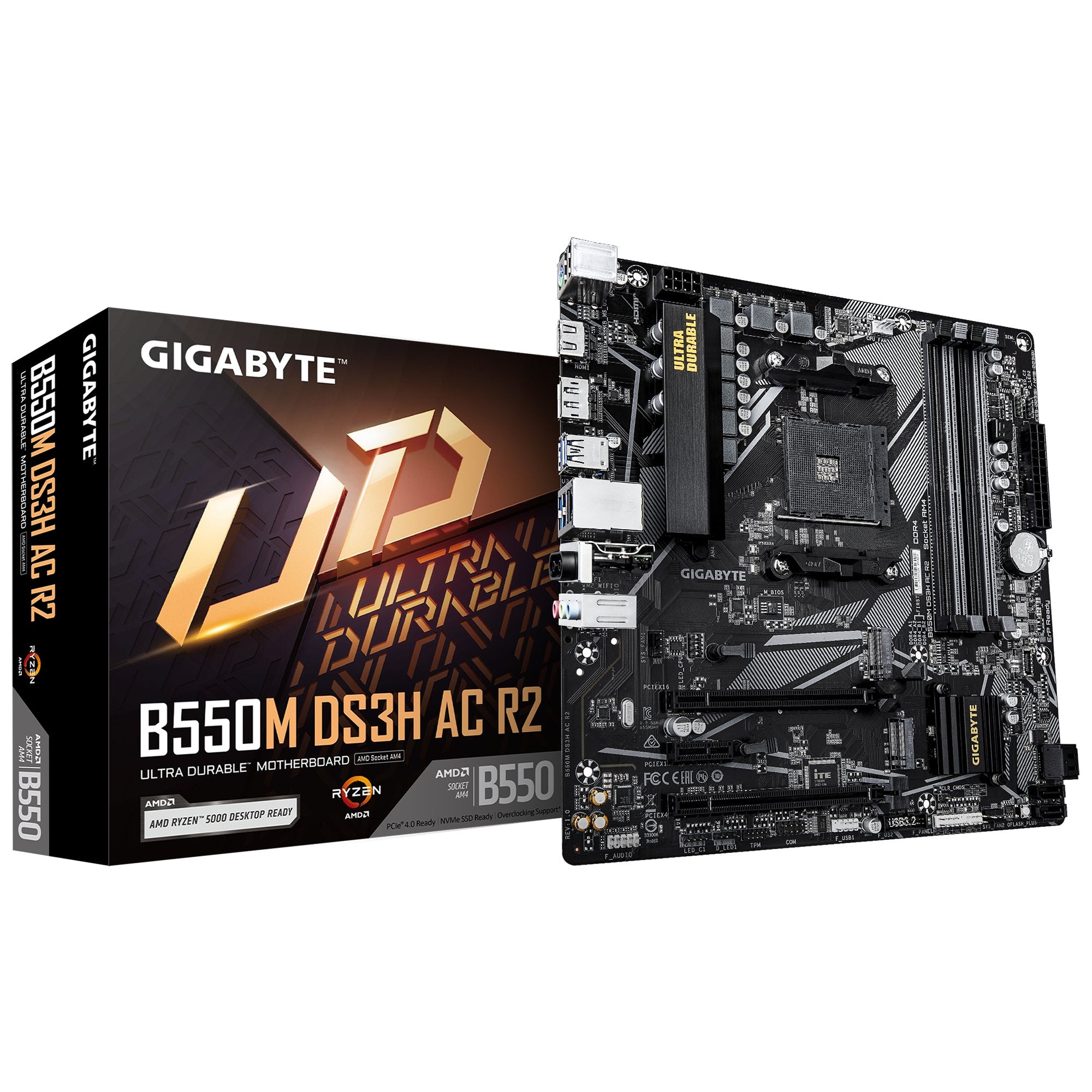 TARJETA MADRE GIGABYTE B550M DS3H AC R2 / SOCKET AM4 / 4X DDR4 / 1 X DP / 1 X HDMI / WIFI / BT 5.0 / MICRO ATX
