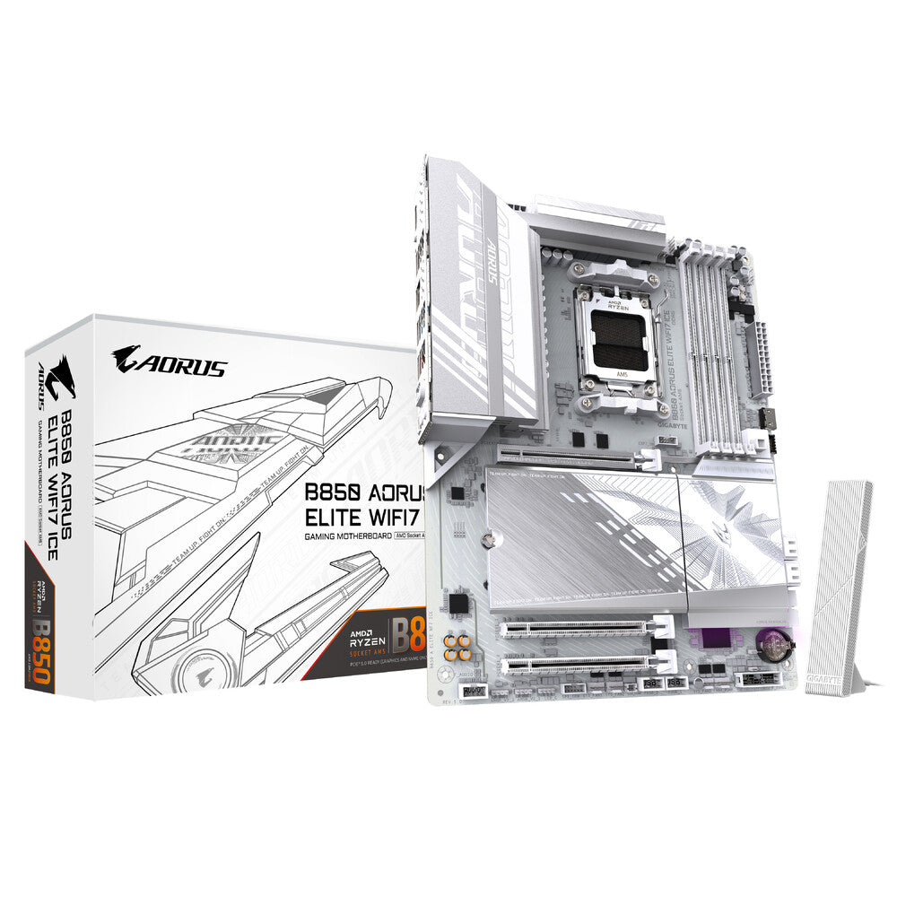TARJETA MADRE GIGABYTE B850 A ELITE WF7 ICE / SOCKET AMD AM5 / DDR5 8200 MT/S / WIFI 7 / BT 5.4 / ATX / GAMER