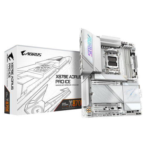 TARJETA MADRE GIGABYTE X870E AORUS PRO ICE / SOCKET AM5 / AMD X870E / DDR5 4X 8200 MT/S / WIFI7 / BT 5.3 / ATX / GAMING