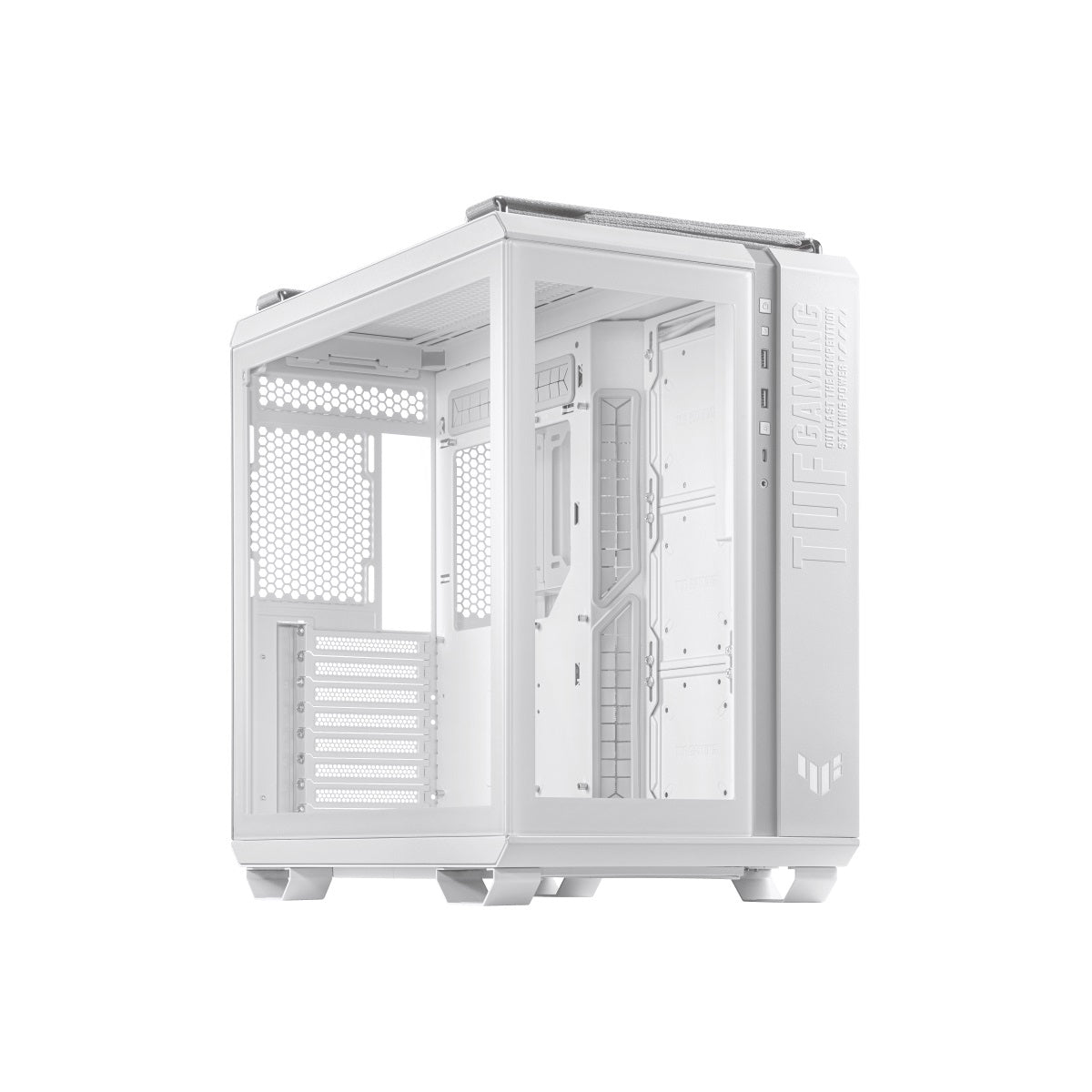 GABINETE ASUS (GT502/WHT/TG//) BLANCO MEDIA TORRE,SIN FAN,VIDRIO TEMPLADO FRONTAL Y LATERAL,NO PSU