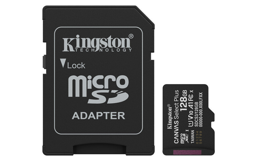 MEMORIA FLASH MICRO SD KINGSTON SDXC CANVAS SELECT PLUS 128GB 150MB/S UHS-I U1 V10 C/ADAPTADOR (SDCS3/128GB)