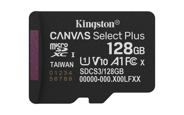MEMORIA FLASH MICRO SD KINGSTON SDXC CANVAS SELECT PLUS 128GB 150MB/S UHS-I U1 V10 C/ADAPTADOR (SDCS3/128GB)