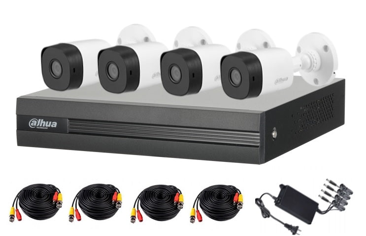 DAHUA KITXVR1B04-I1MP-2.8 - Kit de 4 Canales de 1 Megapixel/ 4 Cámaras B1A11 con Lente de 2.8mm/ 93 Grados de Apertura/ 4 CH+1 IP o Hasta 5 CH IP -