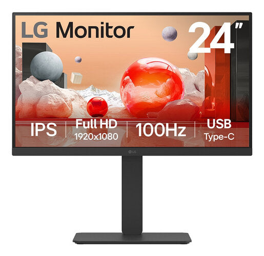 MONITOR PC LG B2B 24BA750-B FHD 24 IPS,USB-C Y RJ45,1920X1080,100HZ,16:9,BRILLO 250CD/M2,SRGB99%,TR5MS,1300:1,KVM,HDMI,DISPLAYPORT,ALTA VOZ 2WX2,INCLINACION-ALTURA-GIRO-PIVOTE