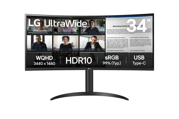 MONITOR PC LG CURVO ULTRAWIDE QHD 34WR50QK,34 PULG,RESOL. 3440X1440,1800R,PANEL VA,REL. 21:9,BRILLO 300 CD/M2,CONTR. 3000:1,TR 5MS,100 HZ,HDR10,HDMI,DISPLAY PORT,MONTABLE PARED 100X100,NEGRO.