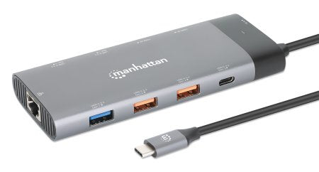 DOCKING USB-C , MANHATTAN, 130714 ,10 PTOS, 2XHDMI, 5XUSB-A, USB-C, USB-C PD, RJ45, TARJETA SD-MICROSD