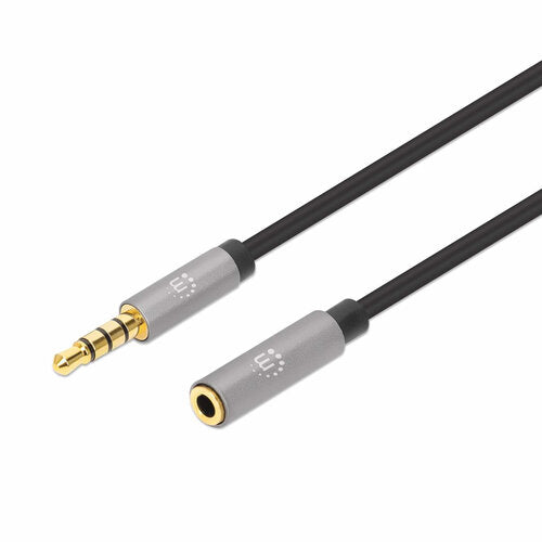 CABLE AUDIO ESTEREO MANHATTAN, 356022, 3.5MM EXTEN. M-H 1.0M NEGRO/ALUMINIO PLATEADO