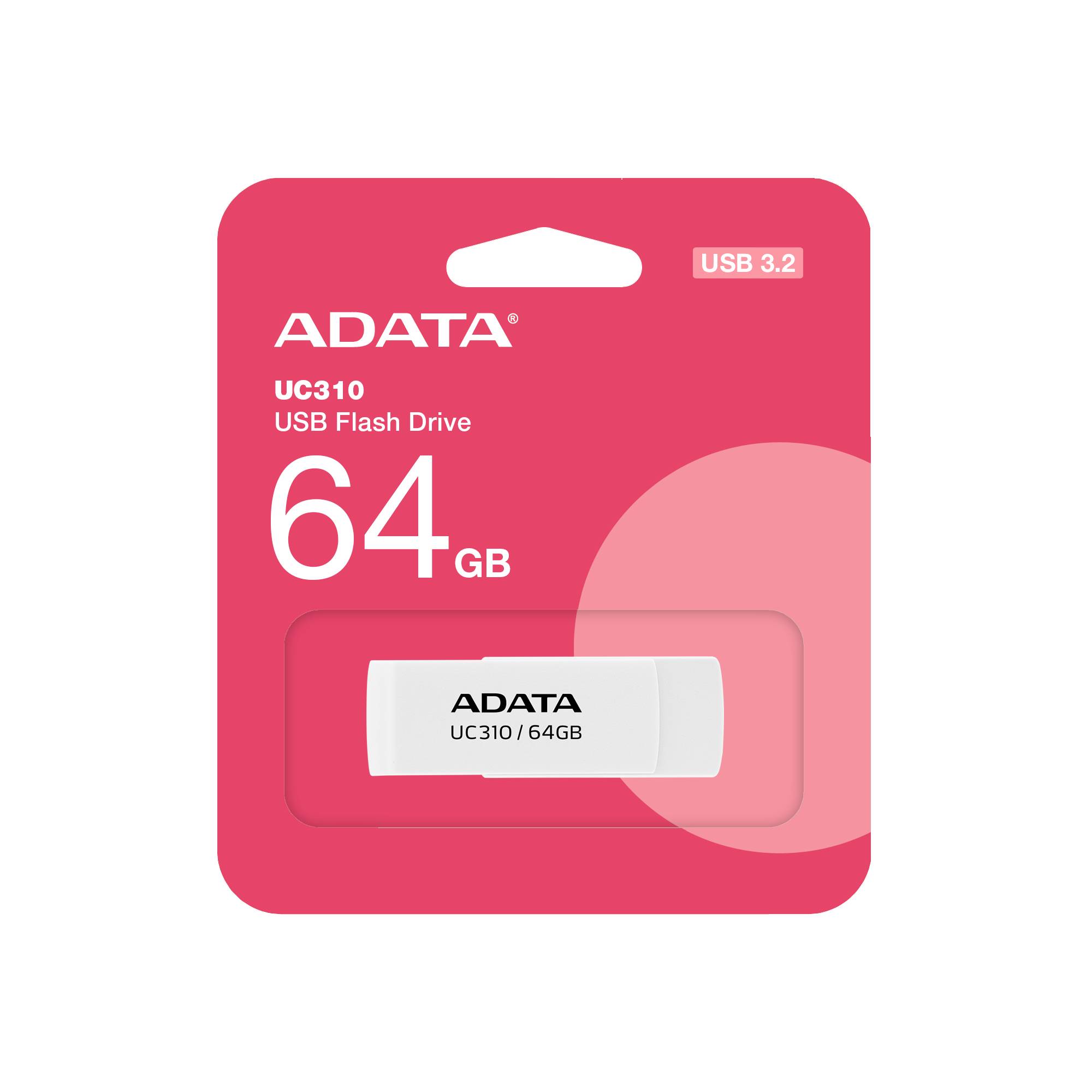 Memoria USB de 64GB UR310 3.2 Gen 1 (retro compatible 3.0 y 2.0) - diseño material reciclado sin tapa. BLANCO. UC310-64G-RWH