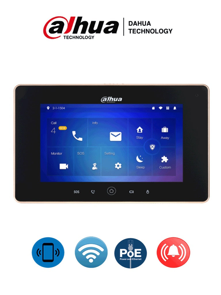 DAHUA VTH5221DS2 - Monitor IP Touch de 7 con conectividad WiFi y Ethernet - PoE. Admite MicroSD de hasta 32GB, soporta 32 cámaras IP y 20 frentes de c
