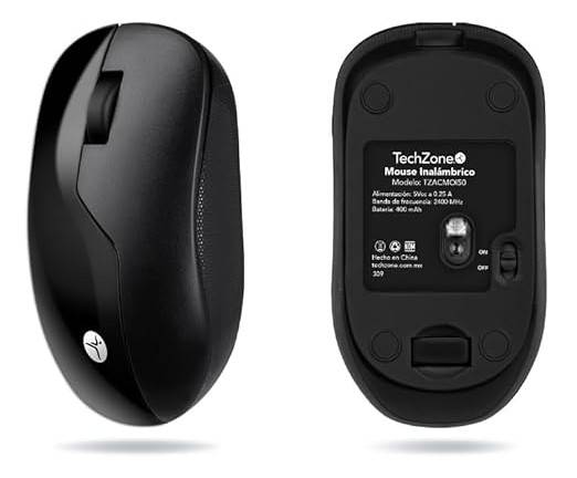 Mouse Inalámbrico ARMOR  Recargable TECHZONE color Negro - 1200 DPI, 3 Botones.