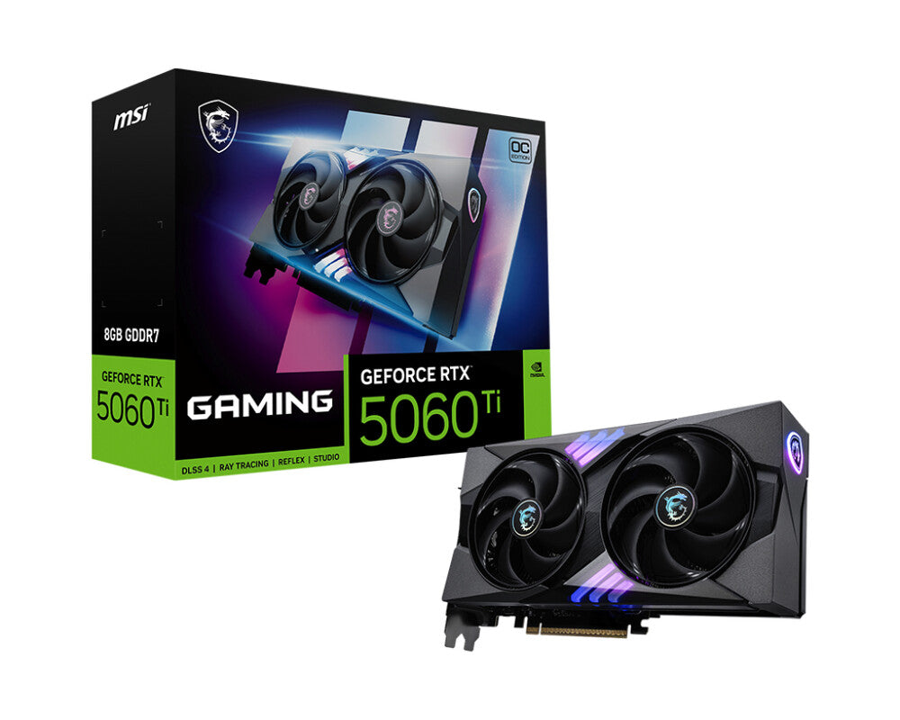 TARJETA DE VIDEO MSI GEFIORCE RTX 5060 TI 8G GAMING OC PCIE4 X 8/8GB/GDDR6/ESTANDAR/1HDMI/1XDP/DL-DVI-D X 1GAMA MEDIA /GAMER