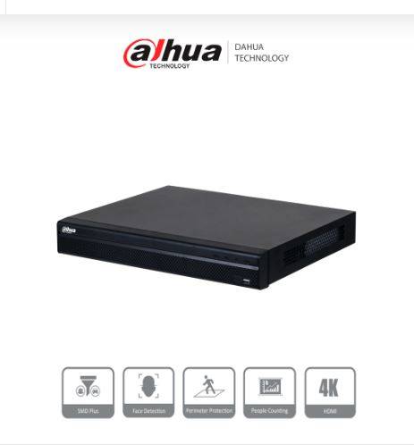 DHI-NVR4232-16P-4KS3 NVR 4k / 32 Canales IP /16 Puertos PoE / Rendimiento 160 Mbps/2 Bahías disco duro/ 4 2 E S Alarma/WizSense/ 2 canales SMD Plus -