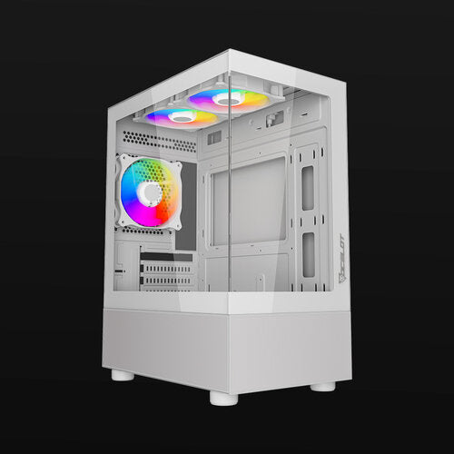 GABINETE OCELOT GAMING GLASS EW7 / MINI TOWER / M-ATX, ITX / PANEL LATERAL Y FRONTAL DE CRISTAL TEMPLADO/ INCLUYE 3 VENTILADORES / ENFRIAMIENTO LIQUIDO HASTA 240MM / GPU HASTA 315MM / COLOR BLANCO