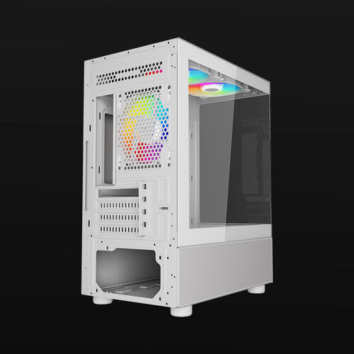 GABINETE OCELOT GAMING GLASS EW7 / MINI TOWER / M-ATX, ITX / PANEL LATERAL Y FRONTAL DE CRISTAL TEMPLADO/ INCLUYE 3 VENTILADORES / ENFRIAMIENTO LIQUIDO HASTA 240MM / GPU HASTA 315MM / COLOR BLANCO