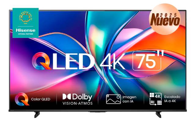 Televisor Hisense 75QD6QV - 75 pulgadas, QLED, QUANTUM DOT, 4K UHD, 3840 x 2160 Pixeles, VIDAA SMART TV
