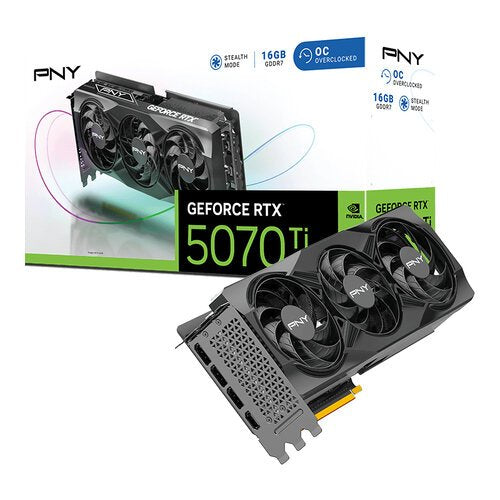 TARJETA DE VIDEO PNY NVIDIA GEFORCE RTX 5070 TI TRIPL FAN OC /16GB GDDR7 /PCIE 5.0 X16 /GAMA ALTA/GAMER