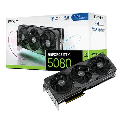 TARJETA DE VIDEO PNY NVIDIA RTX 5080 TRIPL FAN OC / 16GB GDDR7/ PCIE 5.0 X16 / GAMA ALTA/ GAMER