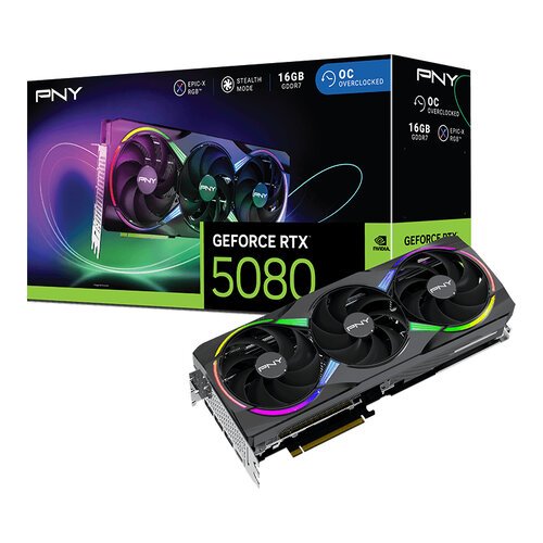 TARJETA DE VIDEO PNY NVIDIA RTX 5080 ARGB TRIPL FAN OC / 16GB GDDR7 / PCIE 5.0 X16 / GAMA ALTA/ GAMER