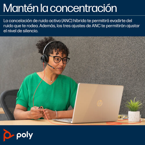 DIADEMA HP POLY 8X223AA BW 8225/ ALAMBRICA BINAURAL CONEXION USB-C USB-A CANCELACION ACTIVA DE RUIDO CONTROL PARA LLAMADAS COLOR NEGRO NARANJA