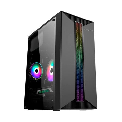 GABINETE MICRO TORRE QUARONI MICRO ATX, MINI ITX/1USB 2.0 1USB 3.0/RGB/PANEL ACRILICO/FUENTE 500 W/NEGRO