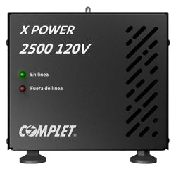 Regulador de Voltaje COMPLET  X-POWER 2500 VA/2500 W 120V . Terminales de conexión y 2 contactos NEMA 5-15R - Supresor de picos de voltaje 504 J, P/N ERV-1