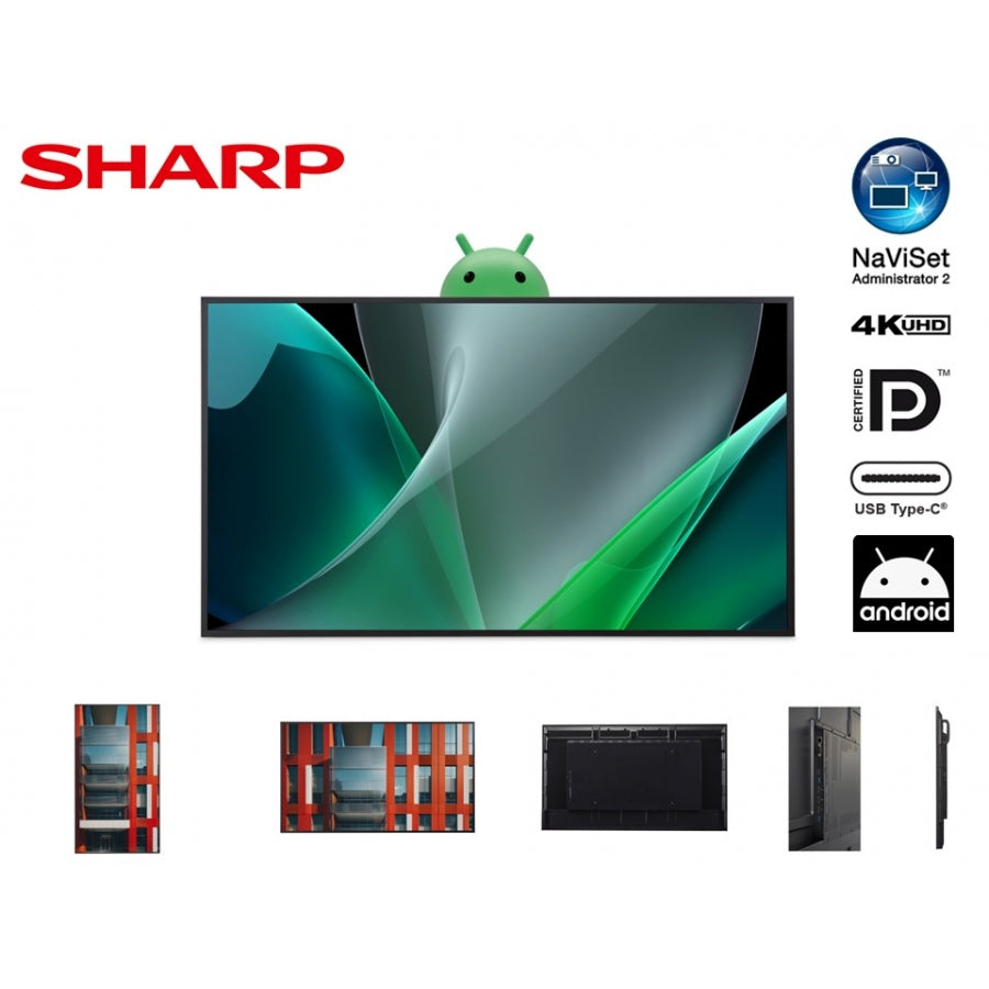 MONITOR PROFESIONAL SHARP DE 65” PN-ME652 UHD 3840 X 2160 18/7, 450 CD/M2 CONT 1200:1 USB-C HDCP 3 HDMI ANDROID 13 CON 3AÑOS DE GARANTIA