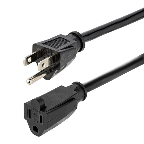 CABLE 4.5M (15 PIES) DE EXTENSIóN DE SERVICIO PESADO, CABLE DE EXTENSIóN NEMA 5-15P A NEMA 5-15R, 15A 125V, 14AWG, CABLE EXTENSOR ALARGADOR DE CORRIENTE, NEGRO STARTECH