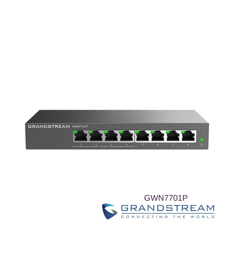 Switch No Administrable de 8 puertos Gigabit con 4 puertos Poe hasta 60W de salida - compatible con GWN Cloud, carcasa metalica