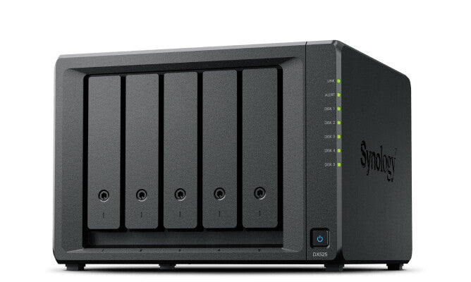 UNIDAD DE EXPANSION SYNOLOGY DX525 5 BAHIAS 3.5 SATA HDD/2.5 SATA SSD/HASTA 100TB/HOT-SWAP SOLO COMPATIBLE CON DS925+, DS1825+, DS1525+, DS725+.