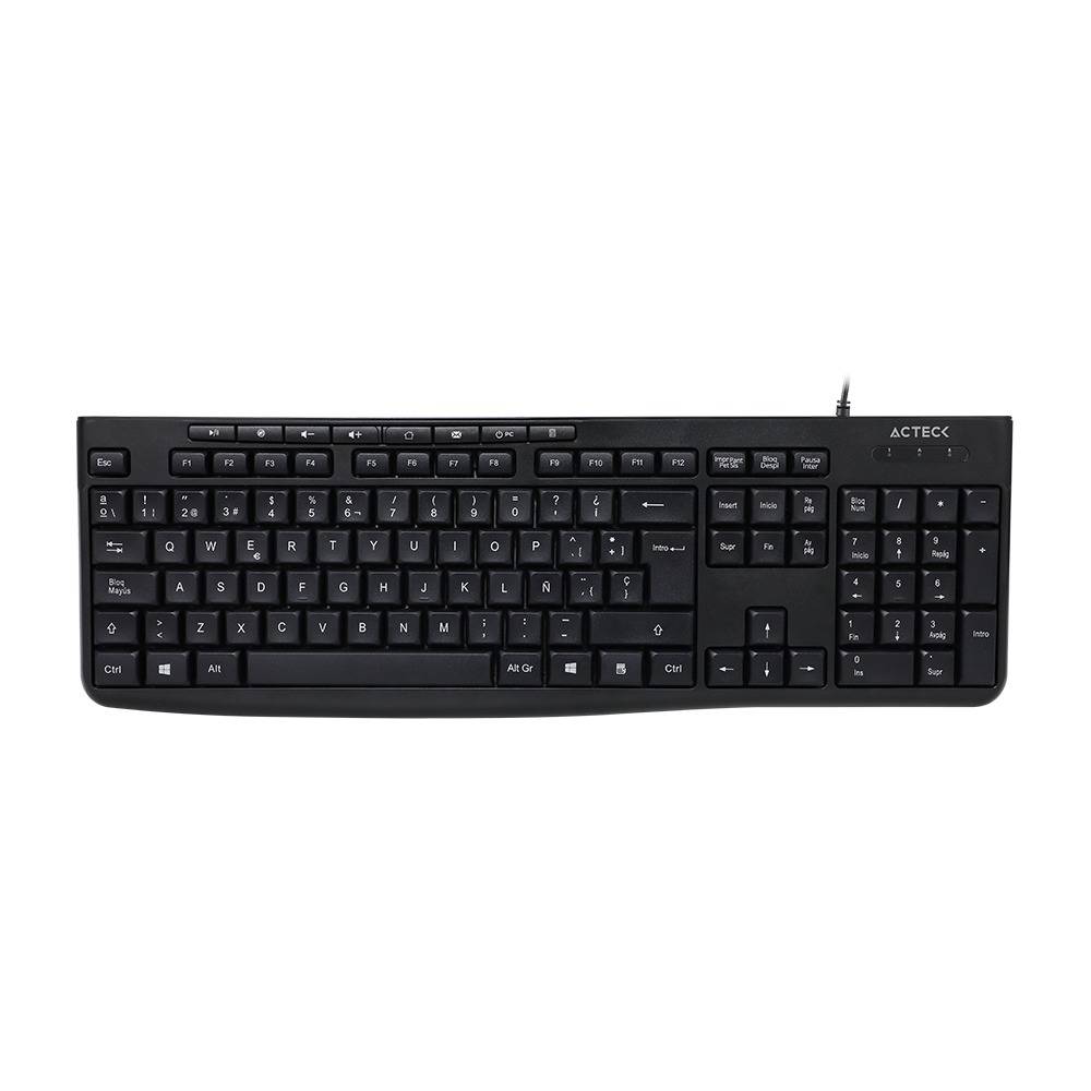Teclado Estándar Inspire Prime TA222 Acteck Essential Series Teclado Alámbrico USB - 112 Teclas, 8 Teclas Multimedia, Largo de Cable 1.5m, Color Negro