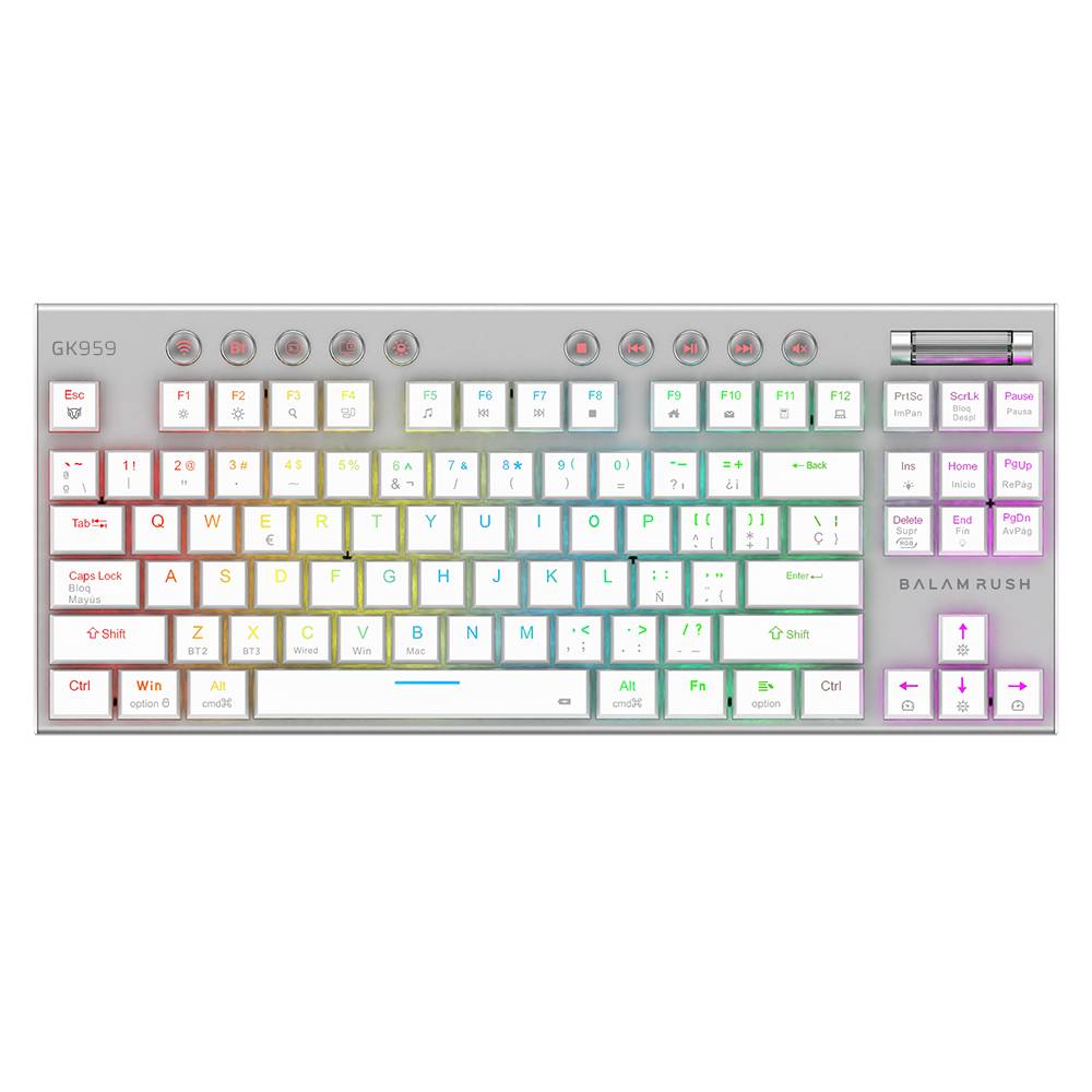 Teclado Gamer Inalámbrico DOMINATE EXPERT GK959 Balam Rush Legend Series Conecta Multidispositivo - Color Blanco, BR-940412