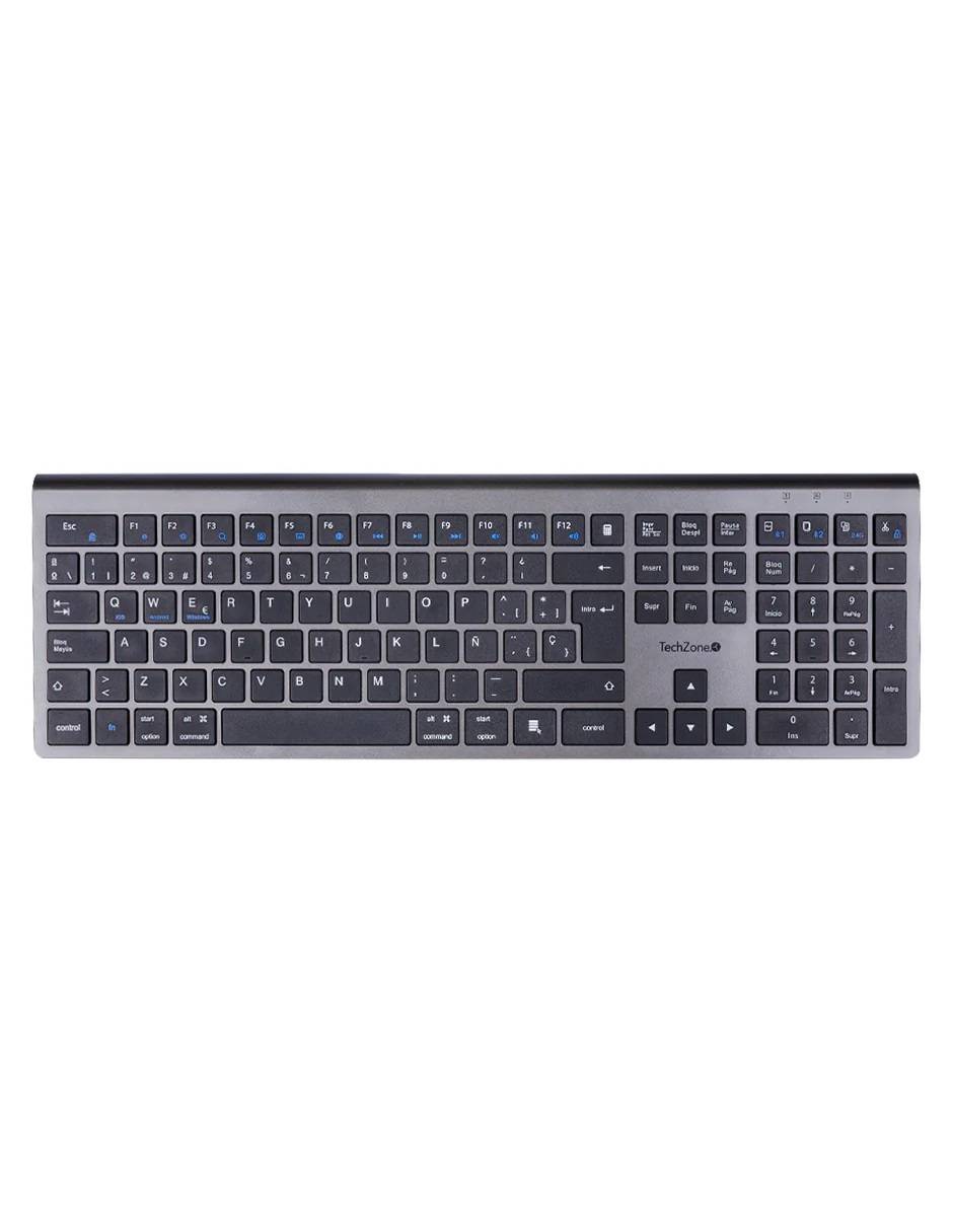 Teclado HEFESTOS recargable con conexión Bluetooth TECHZONE TZACTCB01 color plata - QWERTY. Compatibilidad: Windows, Android y MacOS.