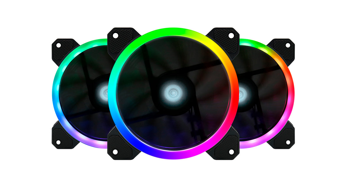 Kit de Ventiladores GAME FACTOR FKG400 - Multicolor, Ventilador 120mm Incluye 2 Tiras LED, Control Remoto.