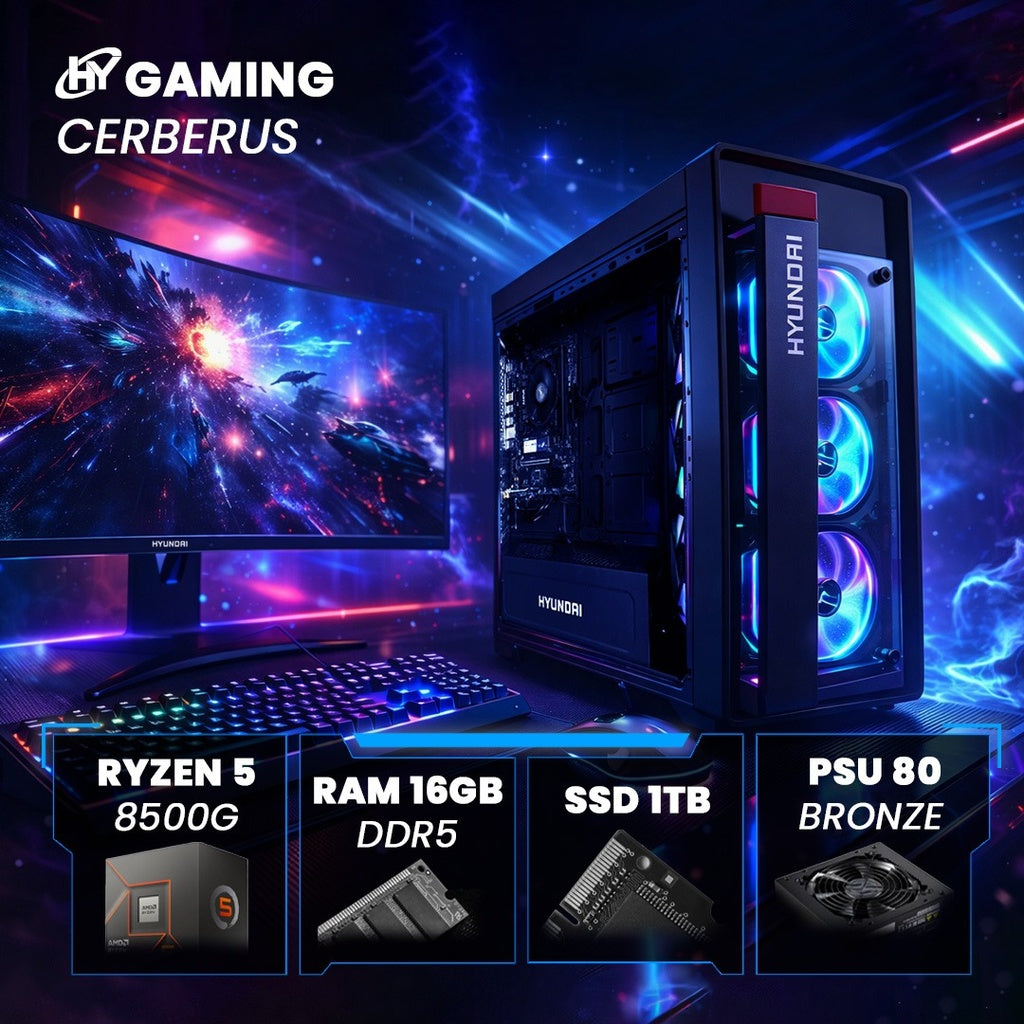 PC HY GAMING CERBERUS RYZEN 5 8500G RAM 16GB DDR5 SSD 1TB PSU 80 BRONZE WIFI W11 PRUEBA