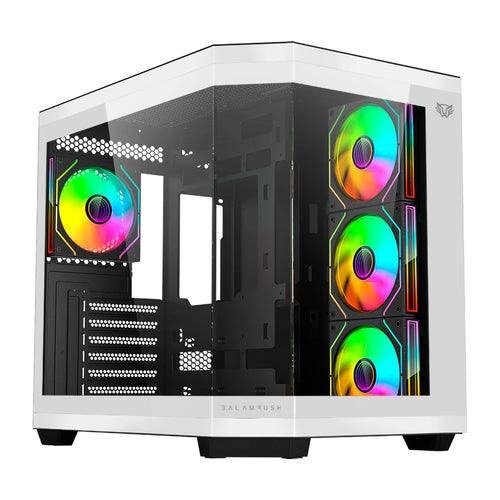 Gabinete Balam Rush Tank Master 9600 TB Midi Tower, PC, Soporta ATX, ITX, Micro ATX, Color Negro, Blanco, Ventana lateral Si, RGB Si, Fuente de alimentación No, Ventiladores traseros 1x 120 mm, 1 x USB 3.2, 1 x USB 2.0
