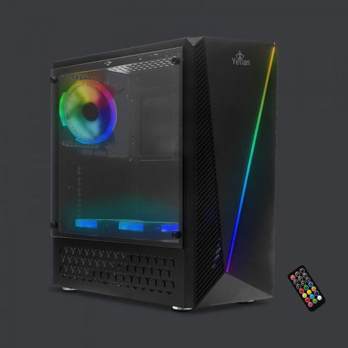 Gabinete Yeyian YCH-LAR7-01BK Midi Tower, PC, Soporta ATX, Micro ATX, 7 Ranuras de Expansión, Color Negro, Ventana lateral Si, RGB Si, Fuente de alimentación No, Ventiladores traseros 1x 120 mm, 2 x USB 3.2, 2 x USB 2.0