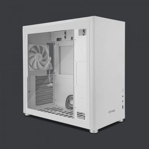 Gabinete Yeyian Hussar Plus Midi Tower, PC, Soporta ATX, Micro ATX, Mini-ITX, 7 Ranuras de Expansión, Color Blanco, Ventana lateral Si, Fuente de alimentación No, 1 x USB 3.2