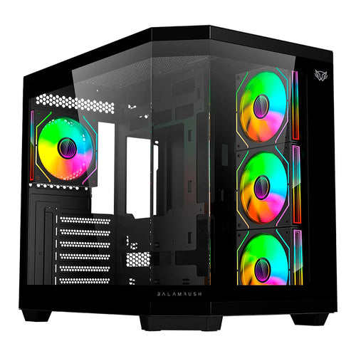 Gabinete Balam Rush Tank Master 9600 TB Midi Tower, PC, Soporta ATX, ITX, Micro ATX, Color Negro, Ventana lateral Si, RGB Si, Fuente de alimentación No, Ventiladores traseros 1x 120 mm, 1 x USB 3.2, 1 x USB 2.0