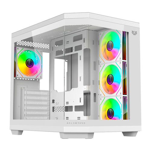 Gabinete Balam Rush Tank Master 9600 TB Midi Tower, PC, Soporta ATX, ITX, Micro ATX, Color Blanco, Ventana lateral Si, RGB Si, Fuente de alimentación No, Ventiladores traseros 1x 120 mm, 1 x USB 3.2, 1 x USB 2.0