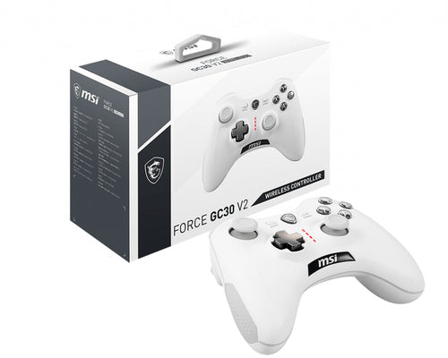 Control MSI FORCE GC30 V2 WHITE Interfaz USB 2.0, Conectividad Inalambrico y alambrico, Compatible con Windows 10/Android 4.1, Color Blanco