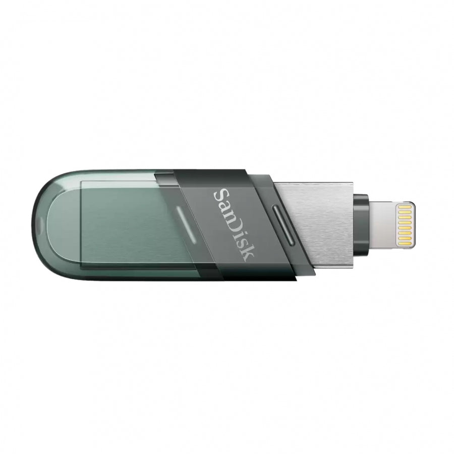 MEMORIA SANDISK 128GB IXPAND FLASH DRIVE FLIP PARA IPHONE/IPAD LIGHTNING/USB 3.1 METÁLICA CON TAPA DE PLÁSTICO