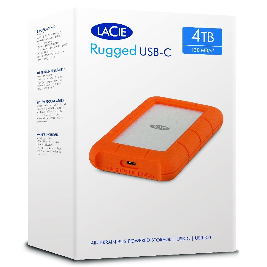 DISCO DURO EXTERNO LACIE RUGGED USB-C 4TB 2.5 PORTATIL USB 3.1 NARANJA-PLATA WINDOWS MAC CONTRAGOLPES AGUA Y POLVO