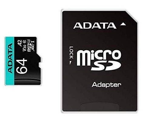 MEMORIA ADATA MICRO SDXC/SDHC UHS I 64GB CLASE 10 A2 100MB/80MB SEG V30 C/ADAPTADOR