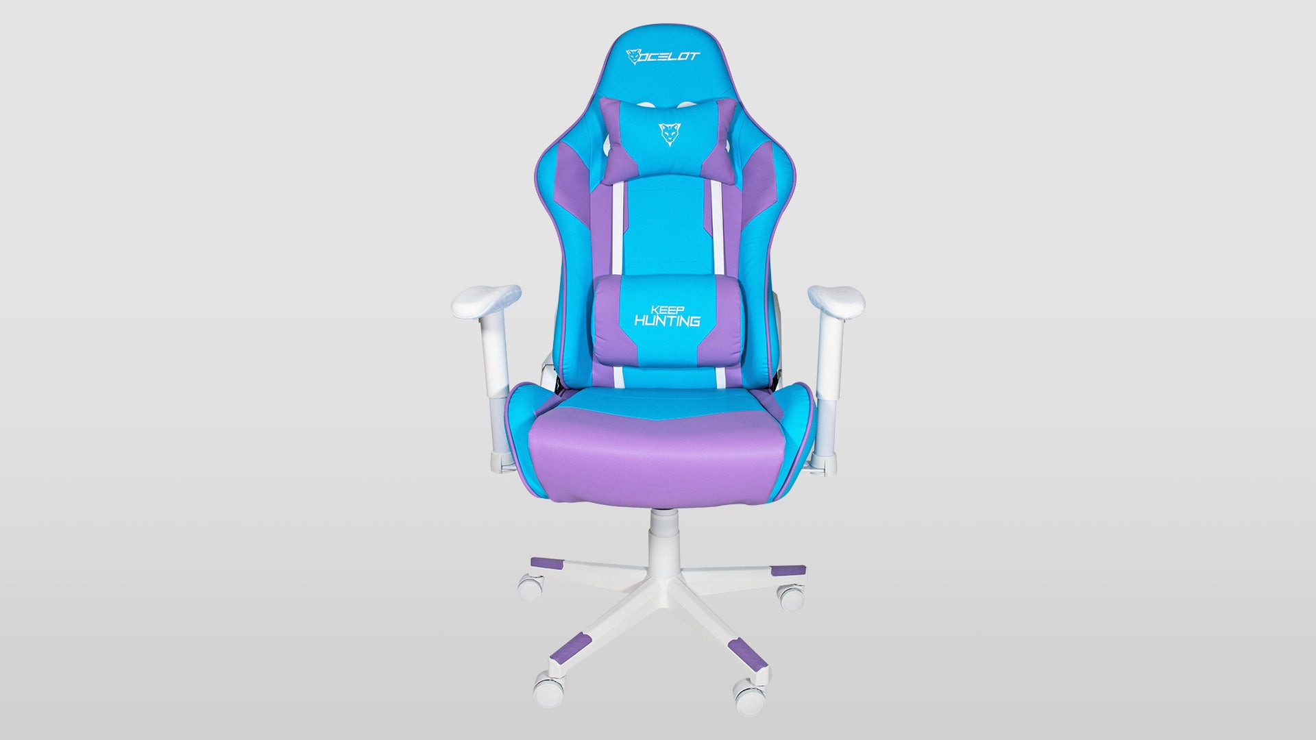 SILLA GAMER OCELOT/COLOR AZUL CON MORADO/DESCANSA BRAZOS AJUSTABLES/ RECLINABLE 90-155 GRADOS/ SOPORTA HASTA 150KG